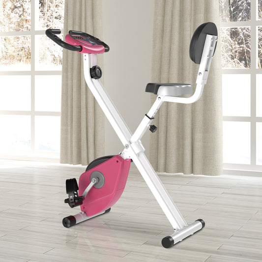 HOMCOM Manual Resistance Exercise Bike Foldable w/ LCD Monitor Adjustable Seat Pink