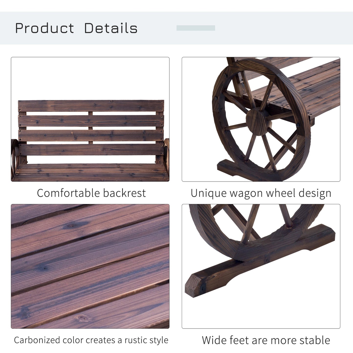 Outsunny Wagon Wheel Chair Bench Armrest Rustic Loveseat Wood Outdoor Garden