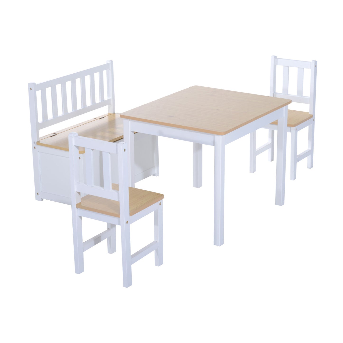 HOMCOM Pine Wood Kids 4 Pc Furniture Set-Oak/White