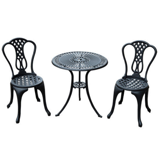 Outsunny 3 Pc Cast Aluminium Bistro Set-Black