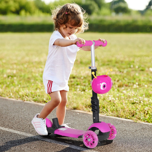 HOMCOM 5-in-1 Kids Kick Scooter W/Removable Seat-Pink