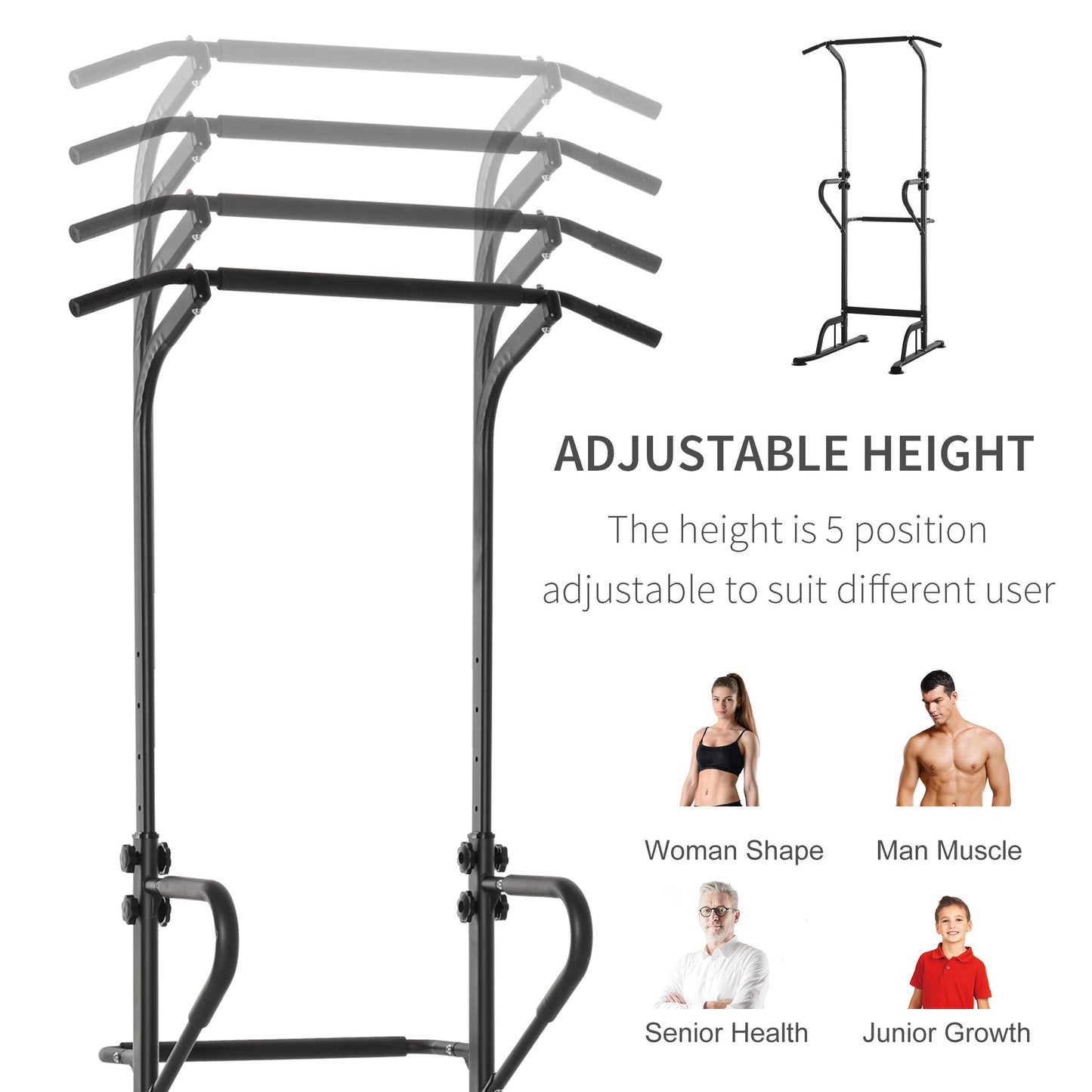 HOMCOM Power Tower Dip Station Pull Up Bar Multi-Function Push Up Station Equipment