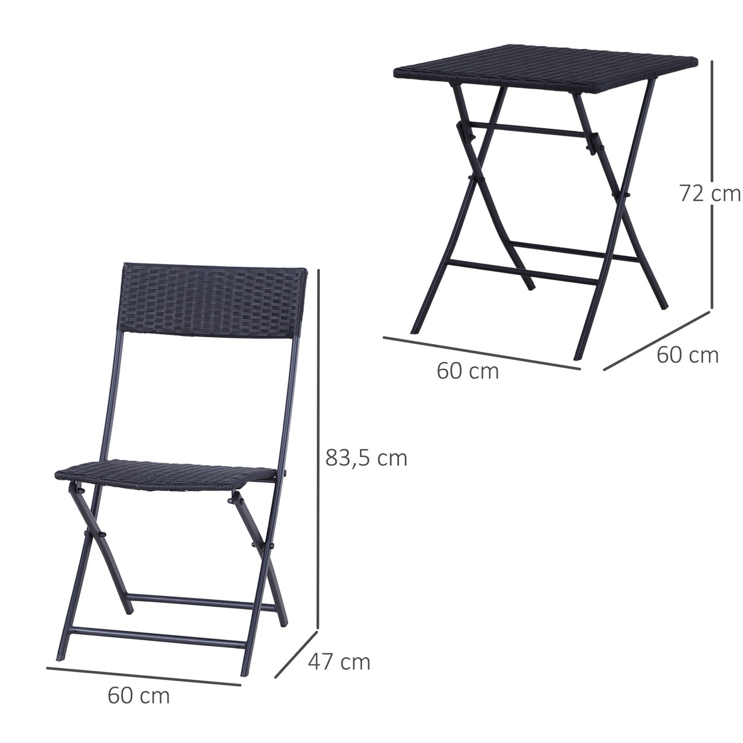 Outsunny 3pc Rattan Furniture Set :2xChairs,1xTable-Black