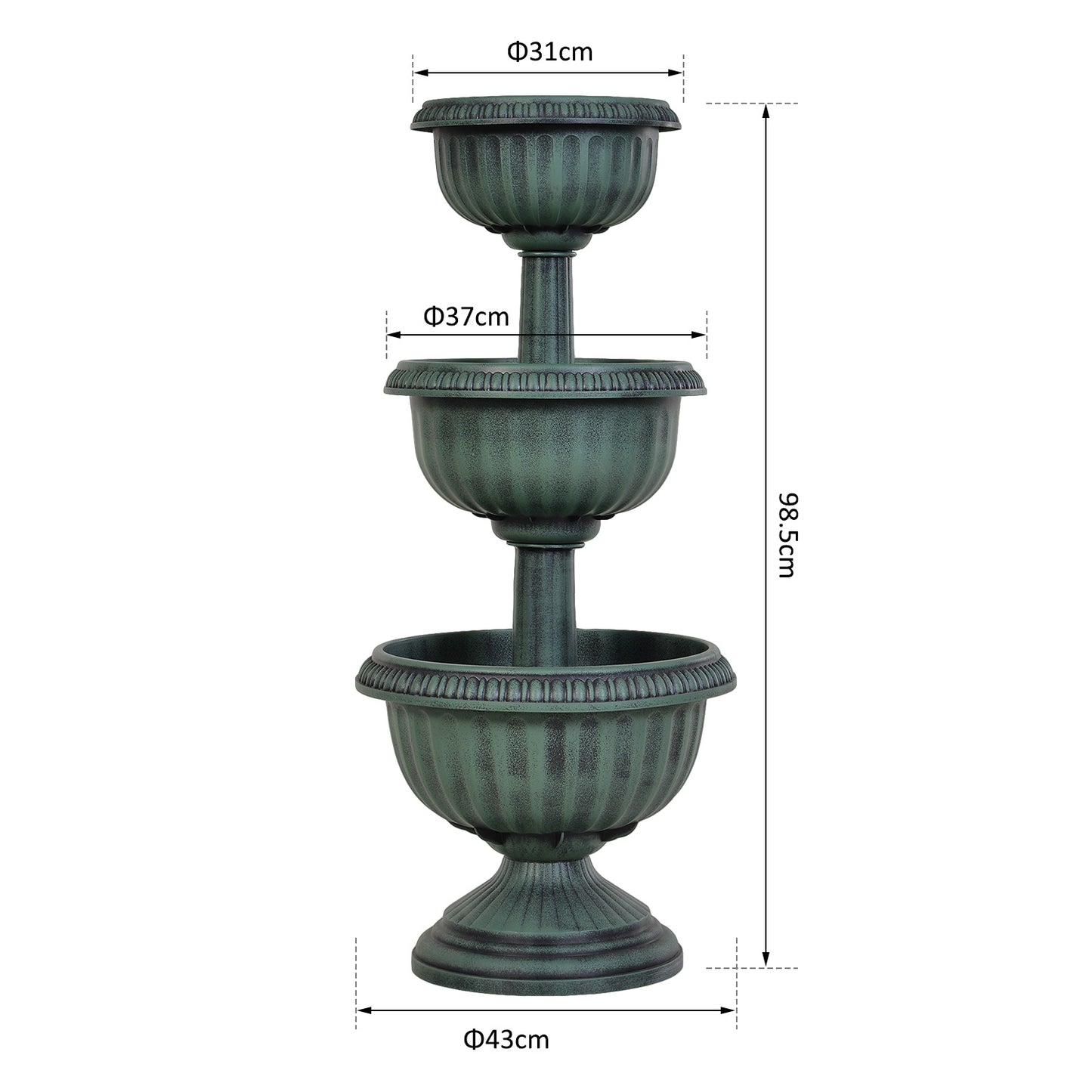 Outsunny 3-tier Chelsea Planter Flowers Display Thick Plastic Pattern Engraved Wide Base