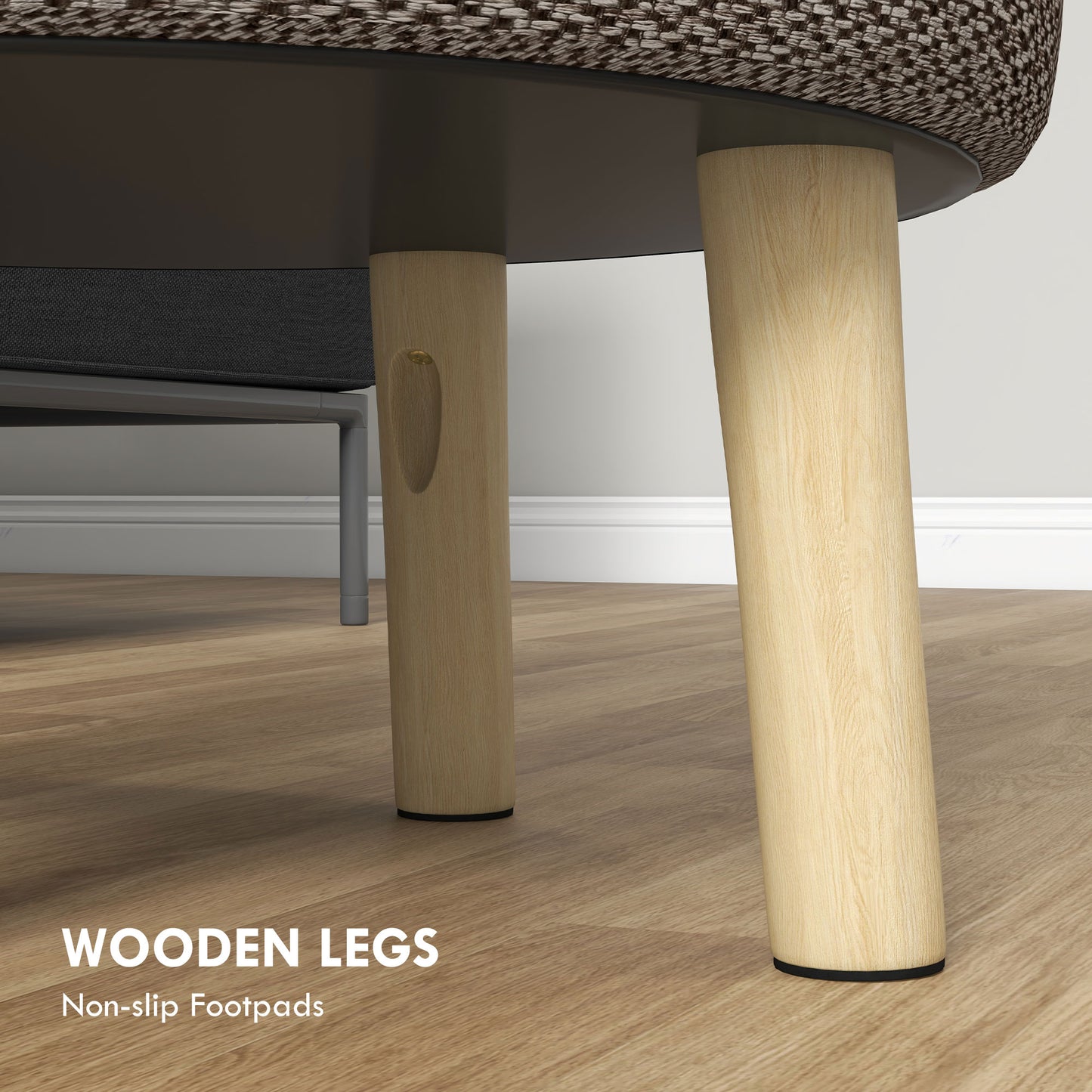 HOMCOM Round Ottoman Stool with Storage, Linen Fabric Upholstered Foot Stool with Padded Seat, Hidden Space and Wood Legs