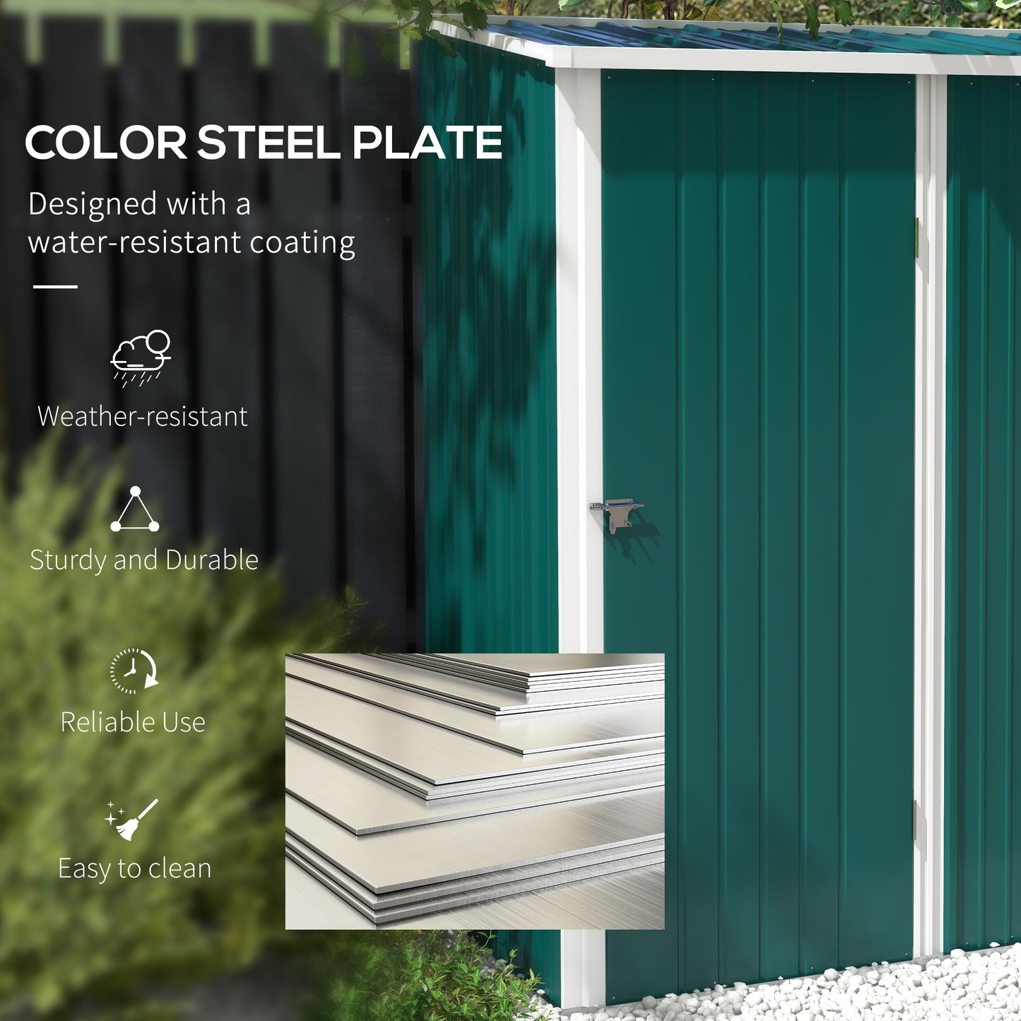 Outsunny Outdoor Storage Shed Garden Metal Storage Shed w/ Single Door for Garden Patio Lawn 5.3ft x 3.1ft Green