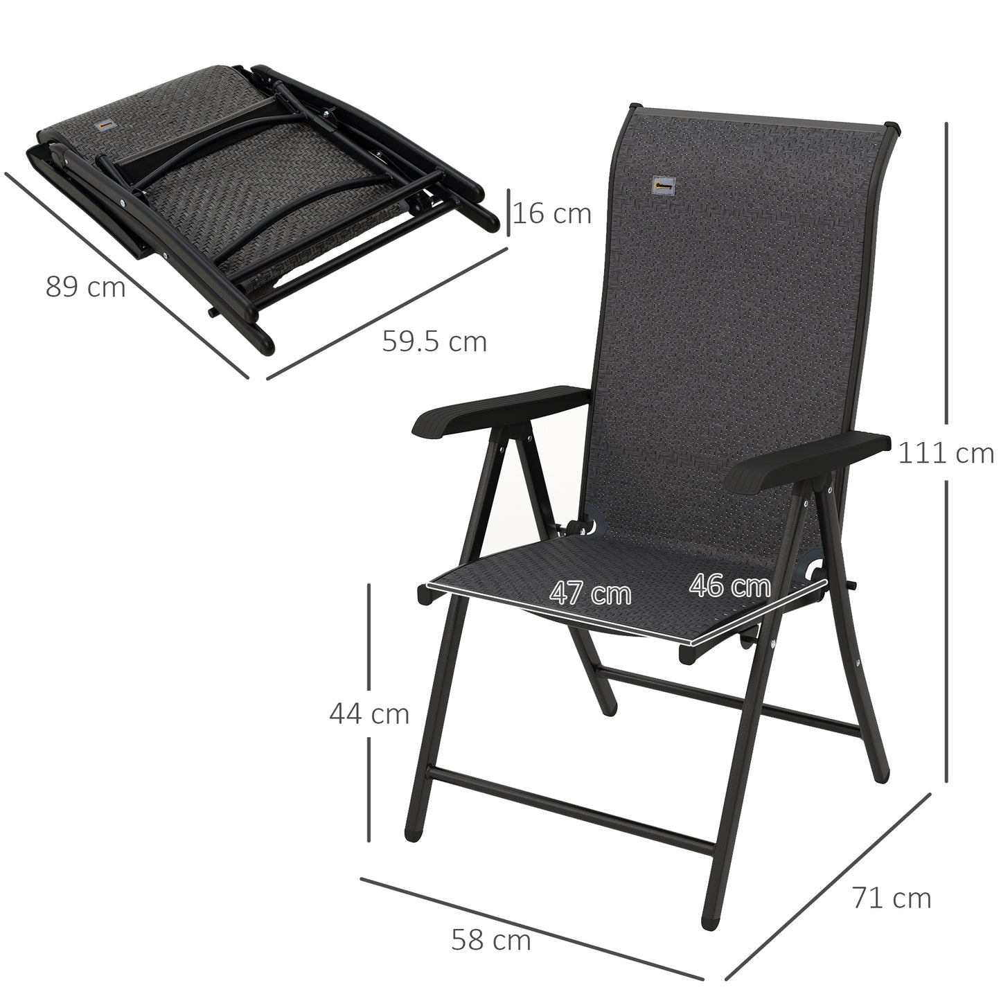 Outsunny 4 PCs Outdoor Rattan Folding Chair Set with 7 Levels Adjustable Backrest for Patio, Lawn