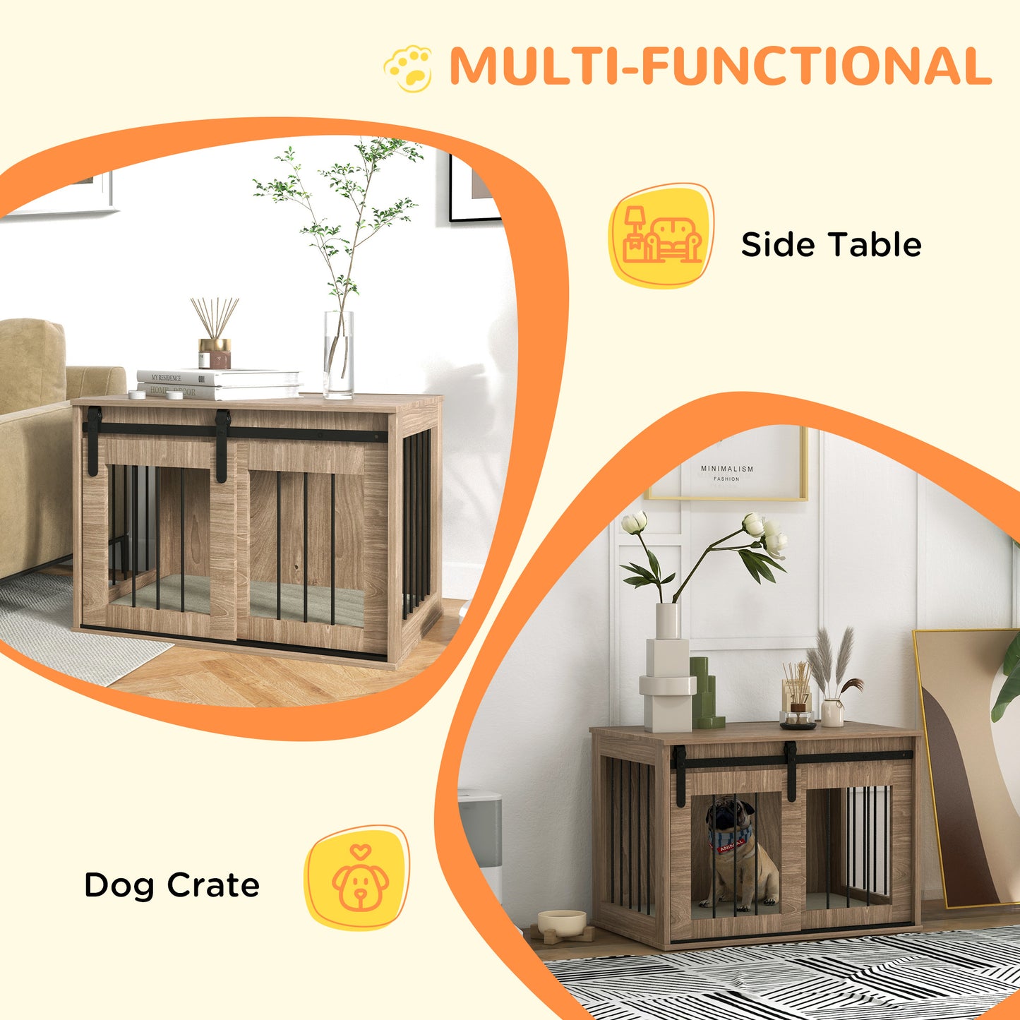 PawHut Dog Crate Furniture with Removable Cushion for Medium Dogs 80 x 54 x 57cm Brown