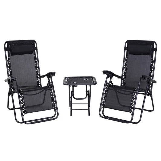 Outsunny 2 Pcs Zero-Gravity Chairs W/Side Table, Steel Frame Black