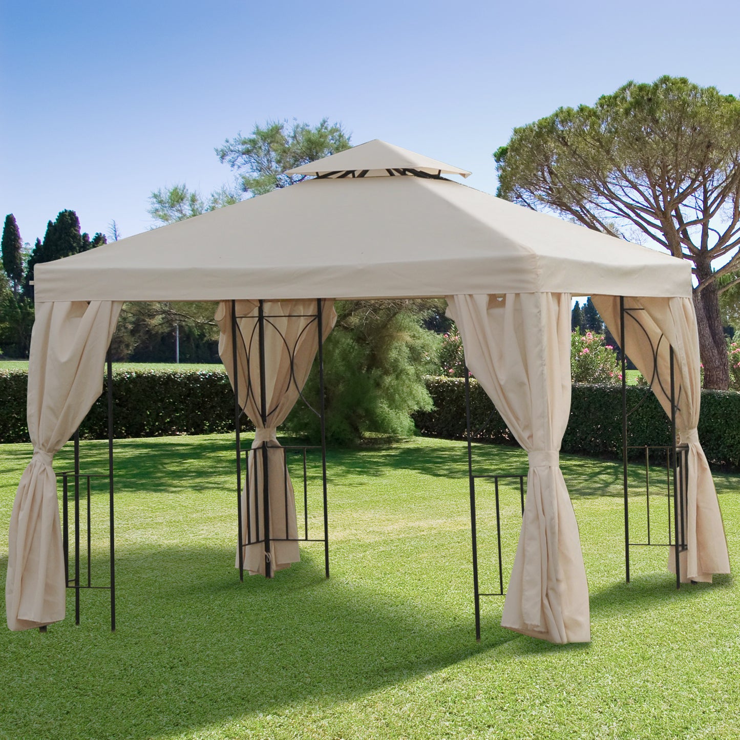 Outsunny 3x3 m Gazebo W/Side Panel-Beige