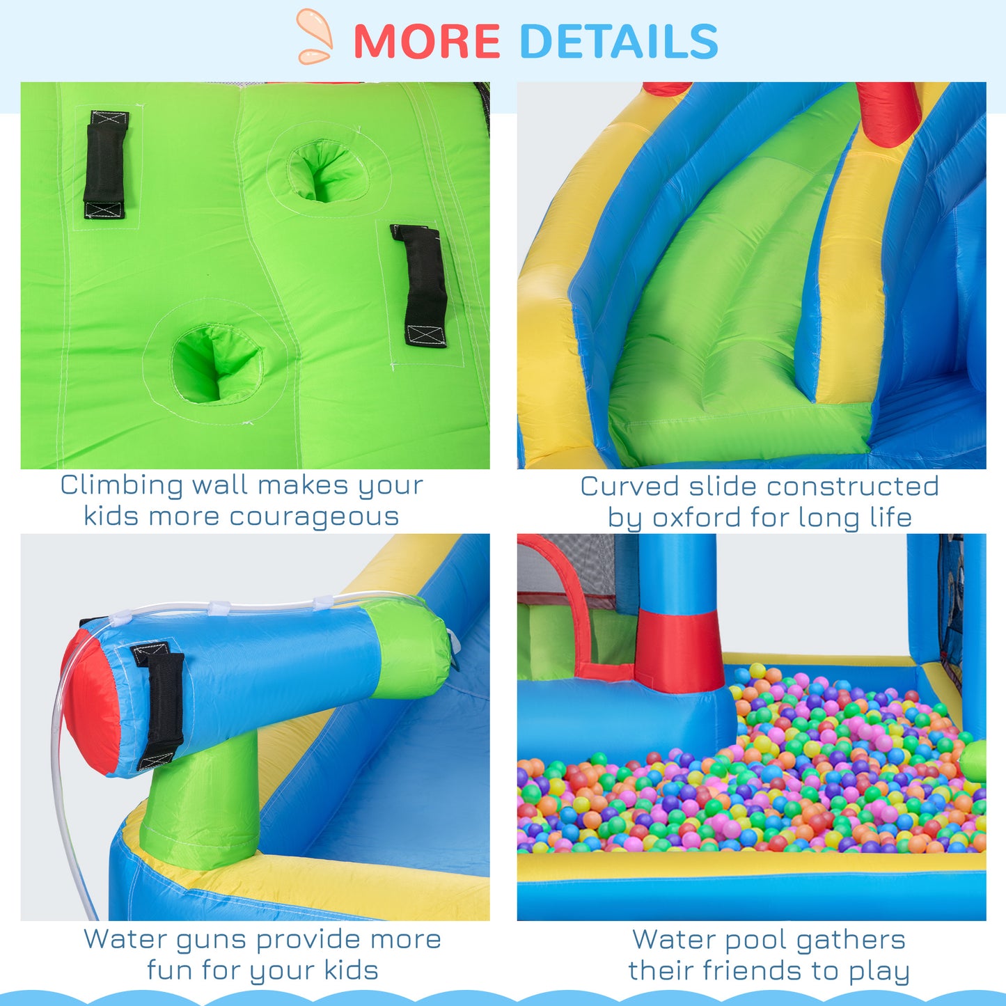 Outsunny 5 in 1 Kids Bounce Castle Large Castle Style Inflatable House Slide Trampoline Pool Water Gun Climbing Wall