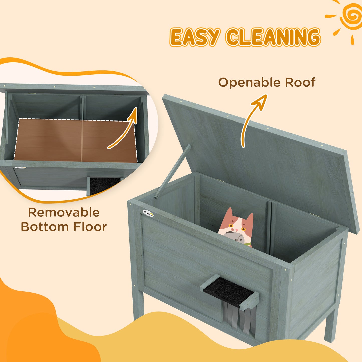 PawHut Feral Cat House Wooden Insulated with Removable Floor, Waterproof Openable Roof Charcoal Grey