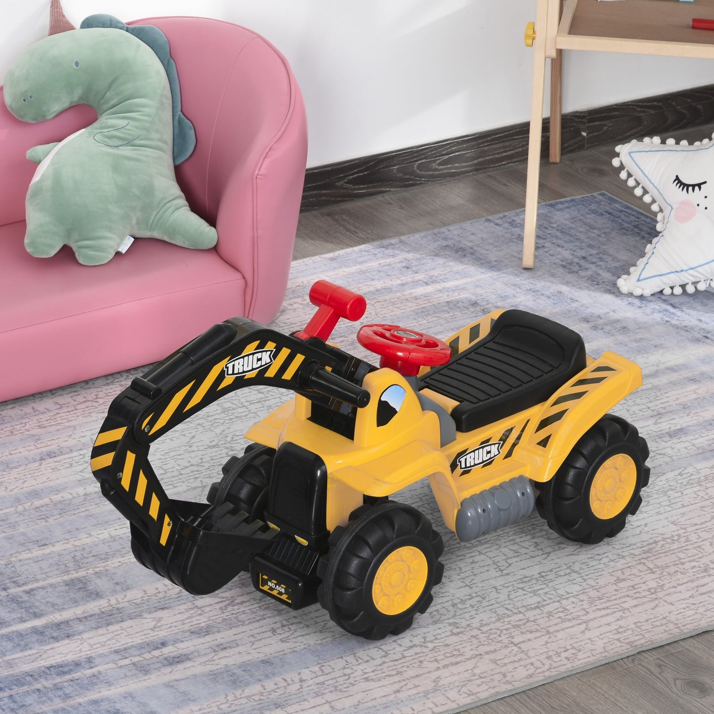 HOMCOM Kids 4-in-1 HDPE Excavator Ride On Truck Yellow/Black