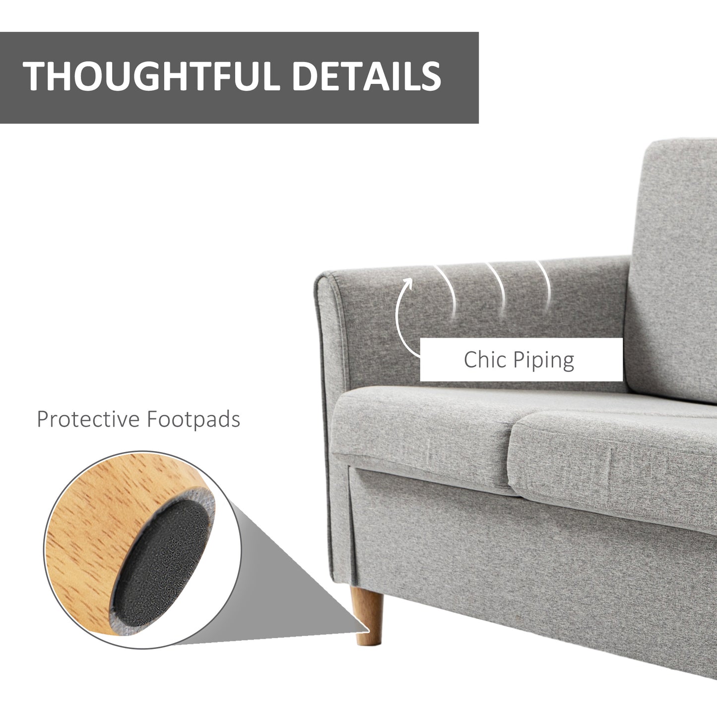 HOMCOM Compact Loveseat Sofa Modern 2 Seater Sofa for Living Room with Wood Legs and Armrests Light Grey