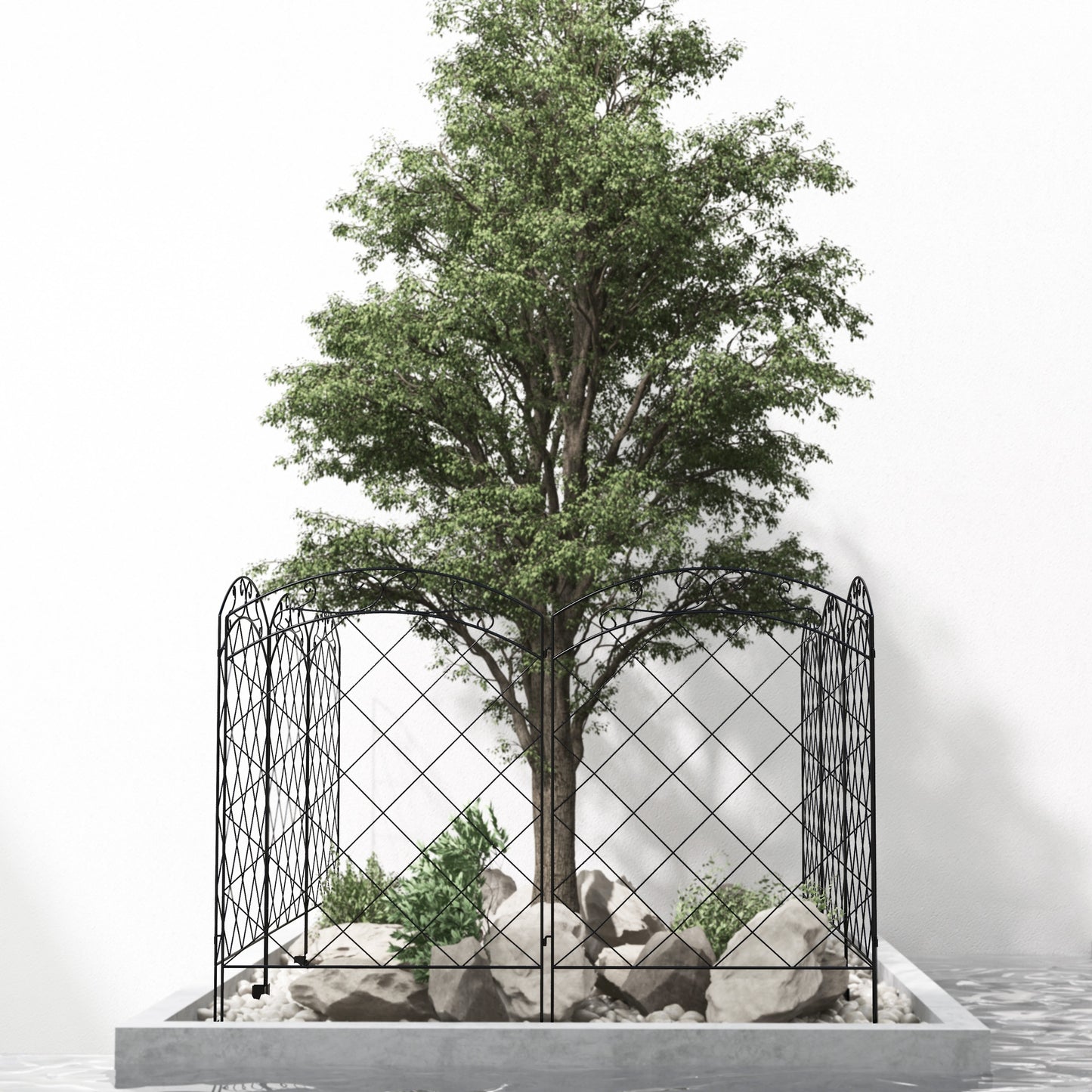 Outsunny Steel Decorative Swirls Outdoor Picket Fence Panels Set of 4 Black