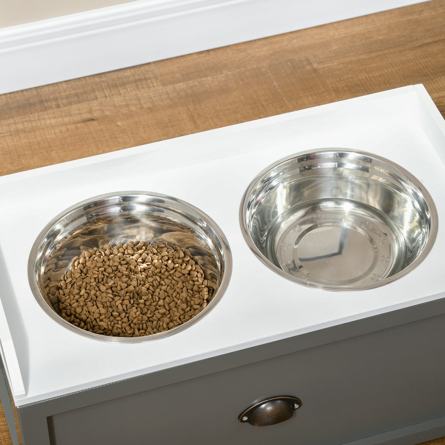PawHut Stainless Steel Raised Dog Bowls with 21L Storage Drawer for Large Dogs Grey