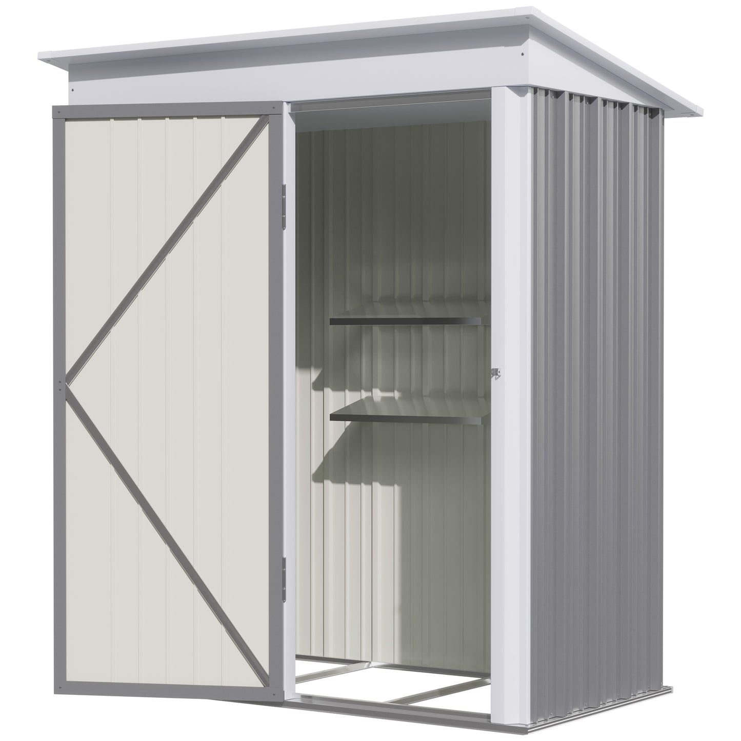 Outsunny Metal Garden Shed Outdoor Leanto Shed for Tool Motor Bike with Adjustable Shelf Lock Gloves 5'x3'x6' Grey