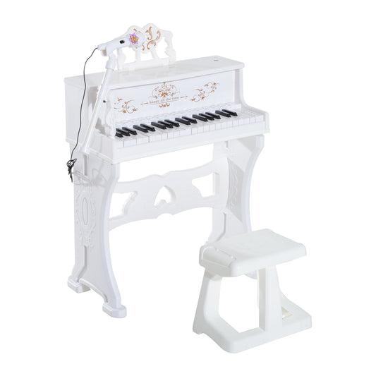 HOMCOM Mini Electronic  Piano W/Microphone and Stool-White