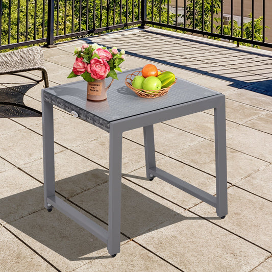 Outsunny Patio Rattan Side Table, 50L x 49.5W x 50Hcm-Grey