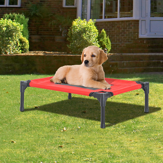 PawHut Elevated Pet Bed Portable Camping Raised Dog Bed w/ Metal Frame Black, Red (Small)