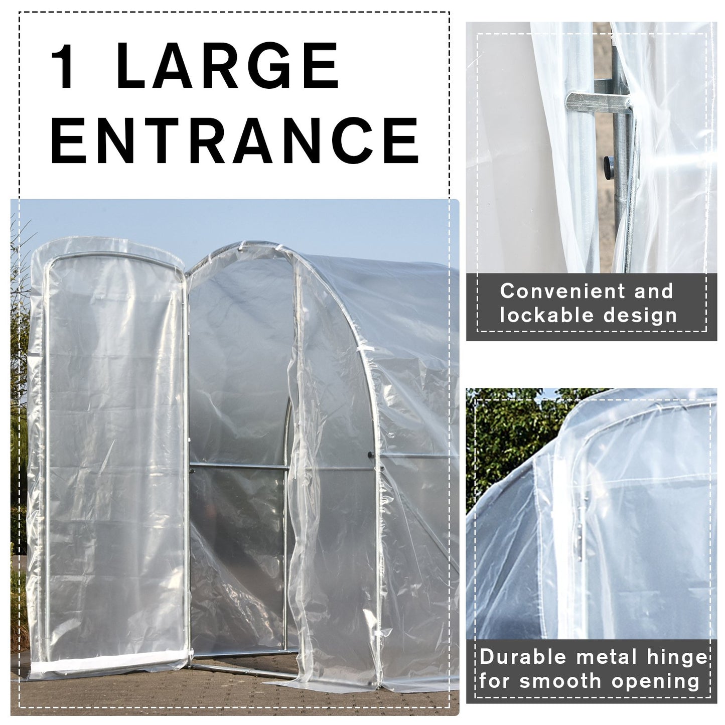 Outsunny Polytunnel Greenhouse Walk-In Metal Frame Transparent  400x300x200cm