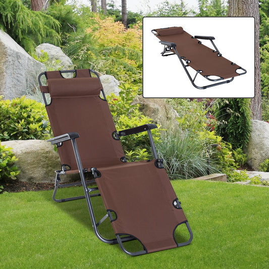 Outsunny Metal Frame 2 In 1 Sun Lounger w/ Pillow Brown