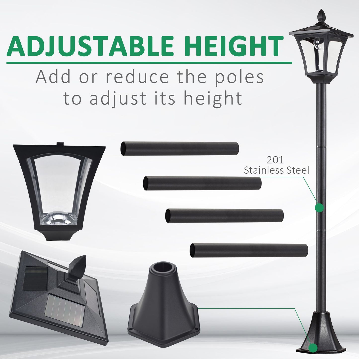 Outsunny Solar Powered Lamp Post, IP44, 18Lx18Wx160H cm-Black