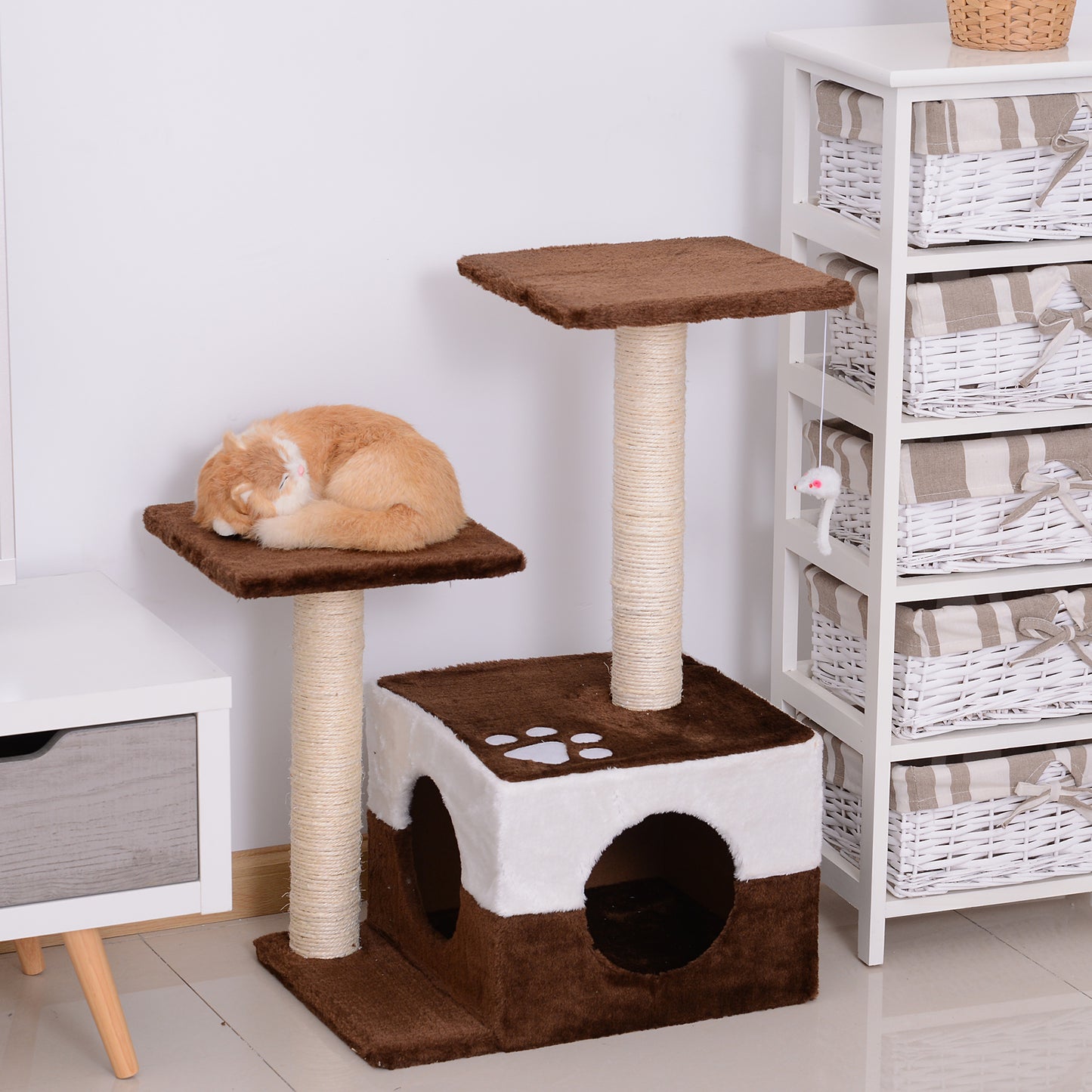 PawHut Cat Tree, Plush, 45Lx33Wx70H cm-Brown