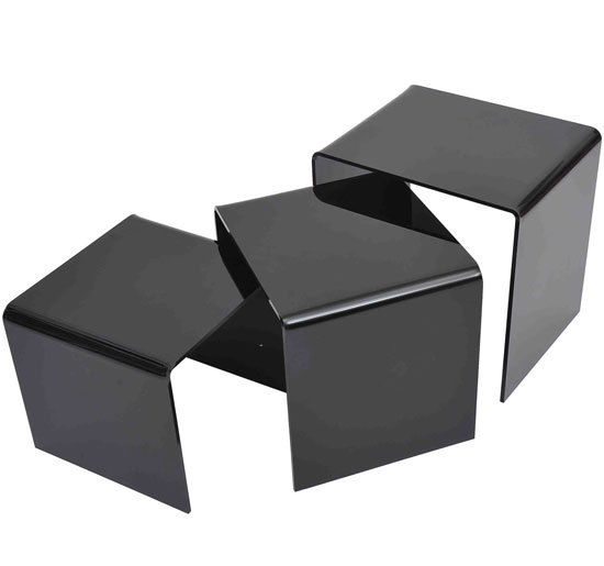 HOMCOM 3 Pcs Acrylic Perspex Nest Table Set-Black