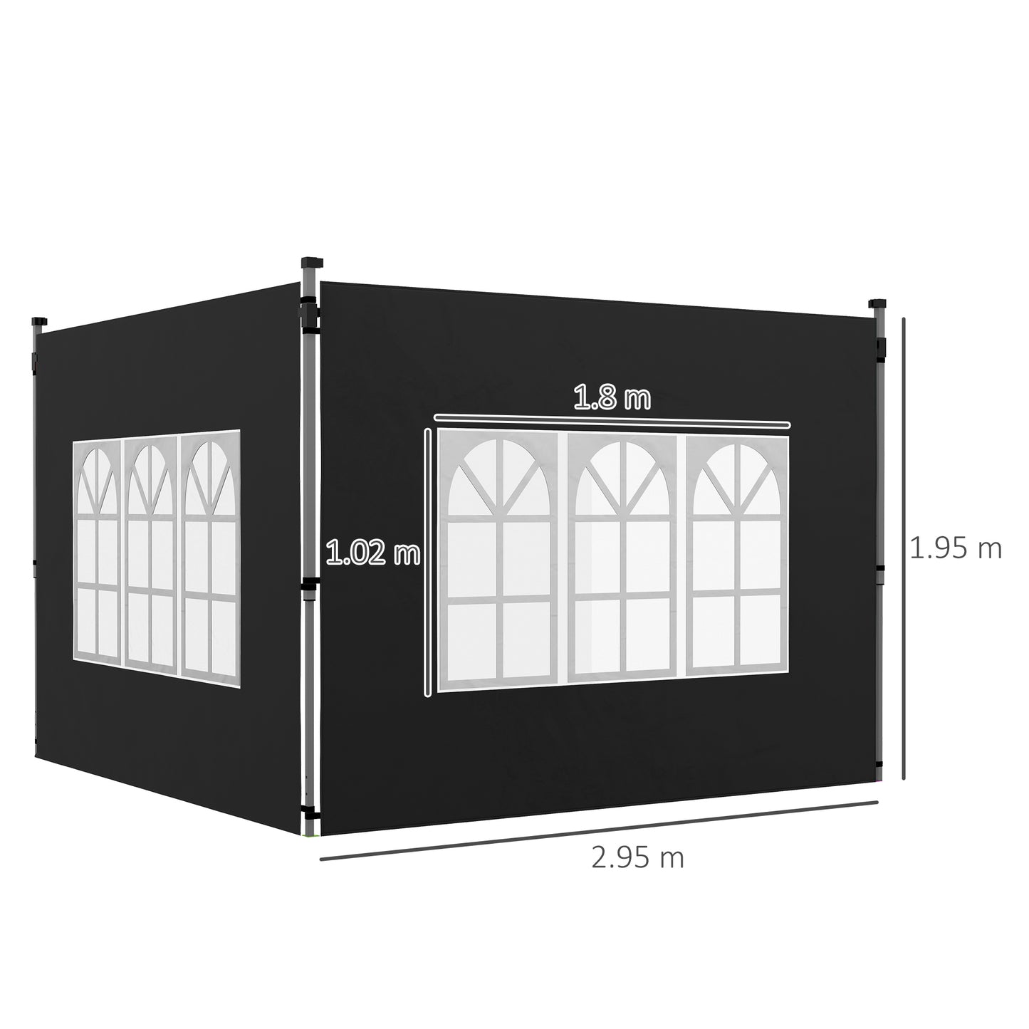 Outsunny Gazebo Side Panels Sides Replacement with Window for 3x3(m) or 3x4m Pop Up Gazebo 2 Pack Black