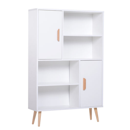 HOMCOM Free Standing Bookcase Shelves W/ Two Doors, 80L x 23.5W x 123Hcm-White