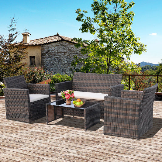 Outsunny 4-Seater Outdoor Garden PE Rattan Sofa Set w/ Coffee Table Brown