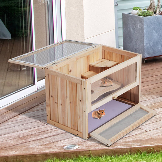 PawHut Fir Wood Hamster Cage Hamster Hutch Suitable for Small Rodent Animals