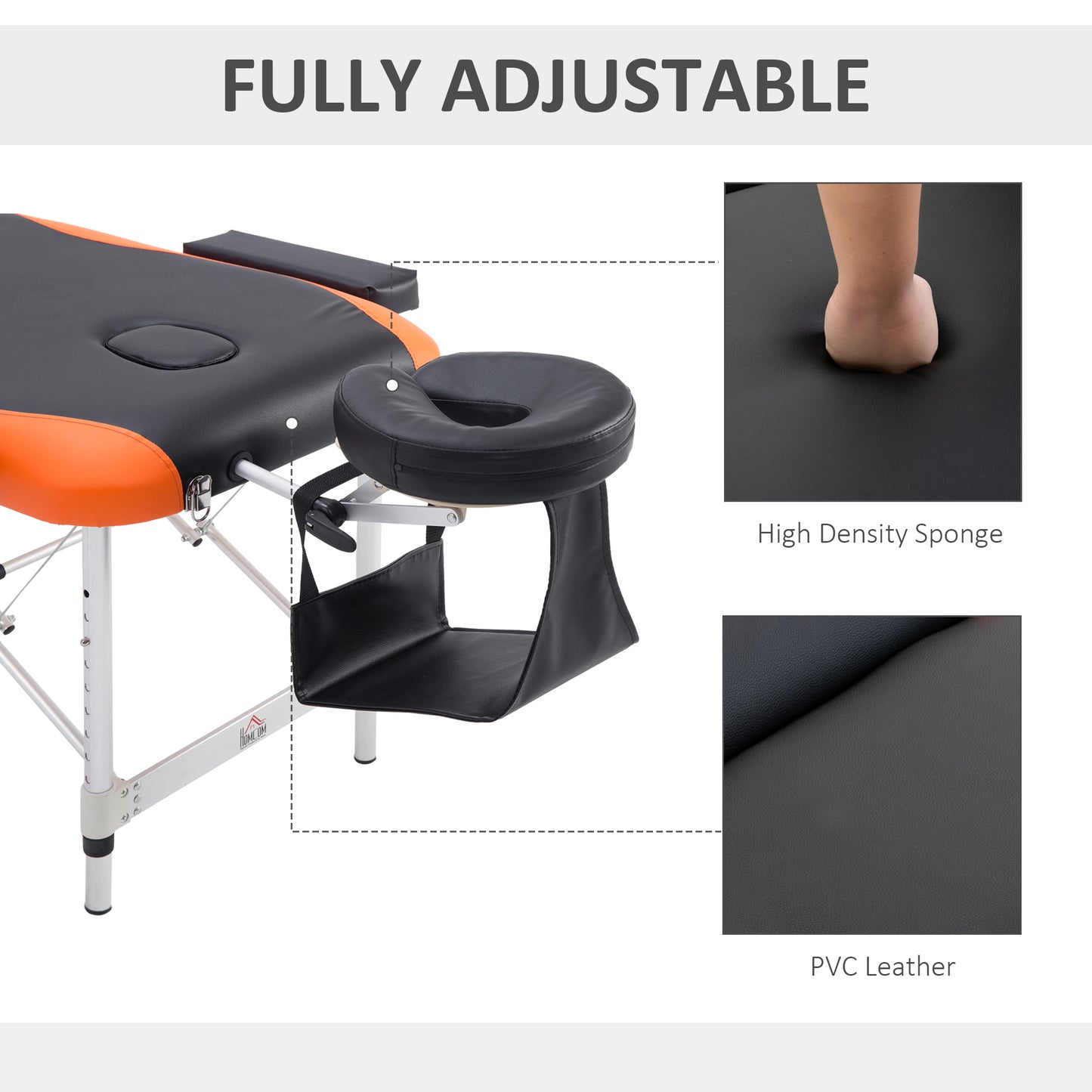 HOMCOM Professional Portable Massage Table W/Headrest-Black/Orange