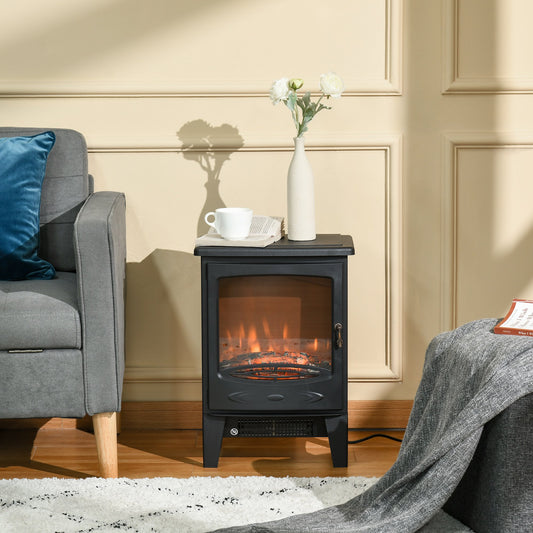 HOMCOM Freestanding Electric Fireplace Stove Heater with Realistic Flame Effect Black