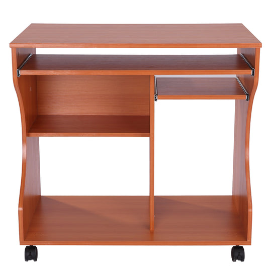 HOMCOM Computer Desk W/Wheels-Cherry and Wood
