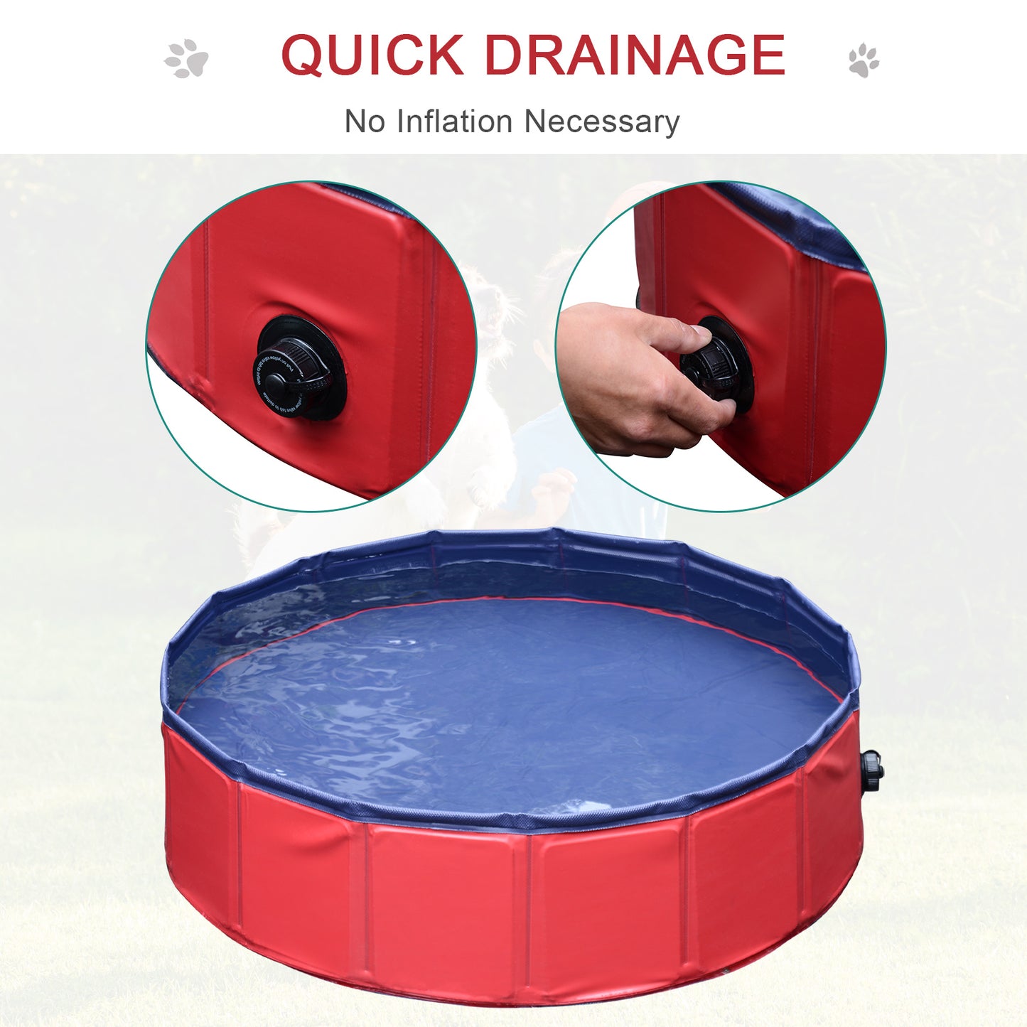 PawHut Pet Swimming Pool, Foldable, 80 cm Diameter-Red