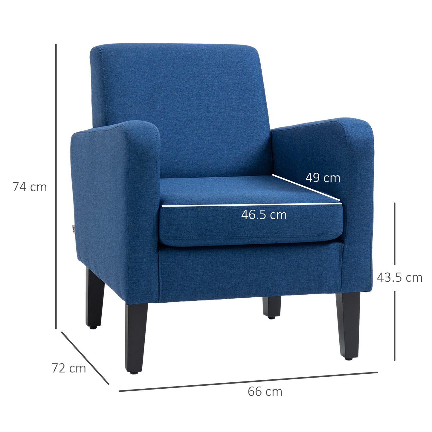 HOMCOM Modern Accent Chair Occasional Chair with Rubber Wood Legs for Living Room Bedroom Blue
