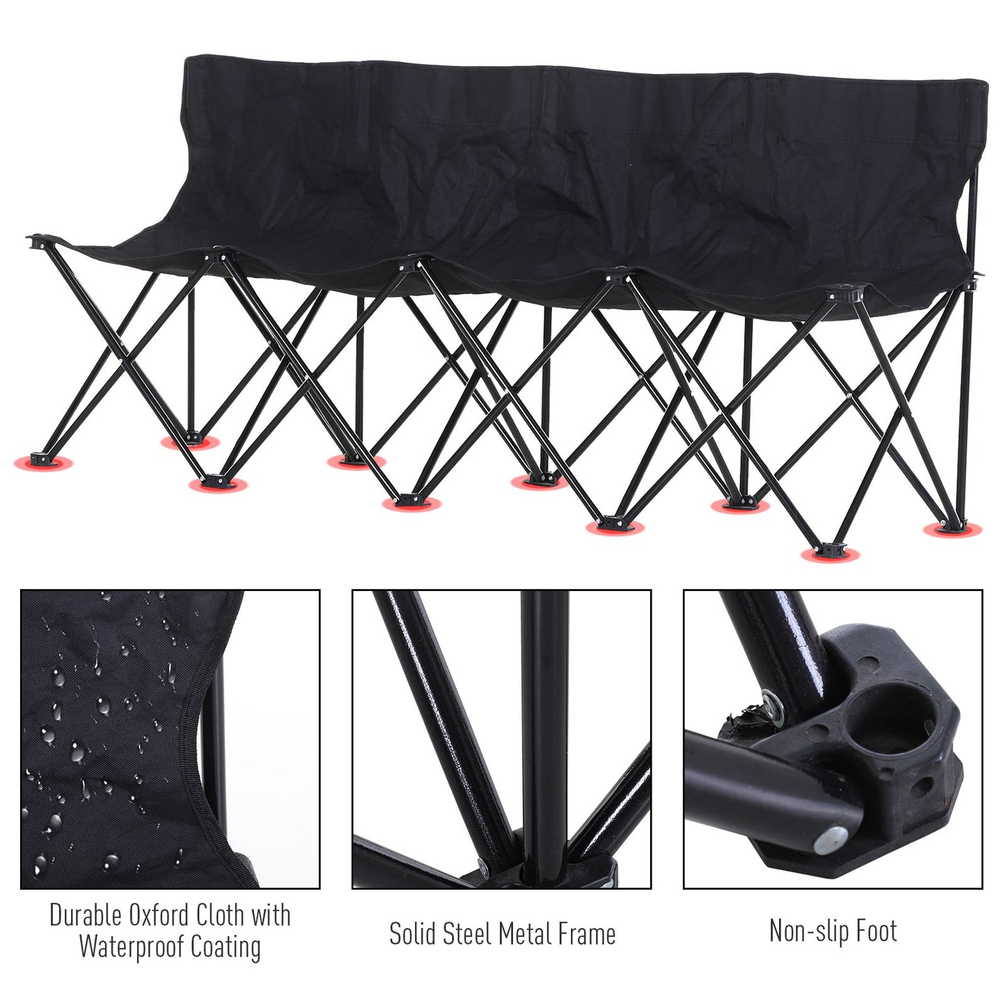 Outsunny 4 Seat Sport Bench Camp Seat Folding Portable Team Bench with Carrying Bag - Black