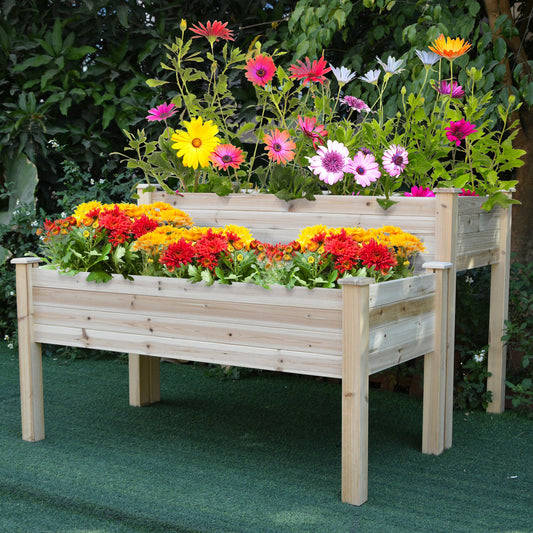 Outsunny Fir Wood 2-Piece Raised Planter Flower Bed