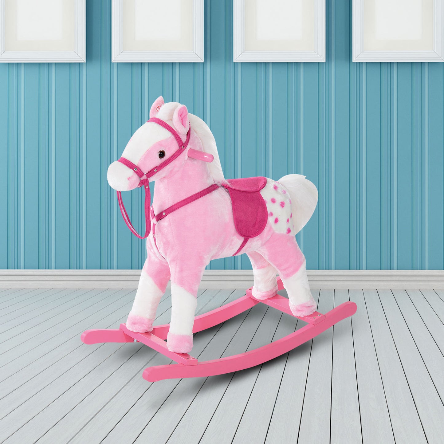 HOMCOM Children Plush Rocking Horse with Sound-Pink