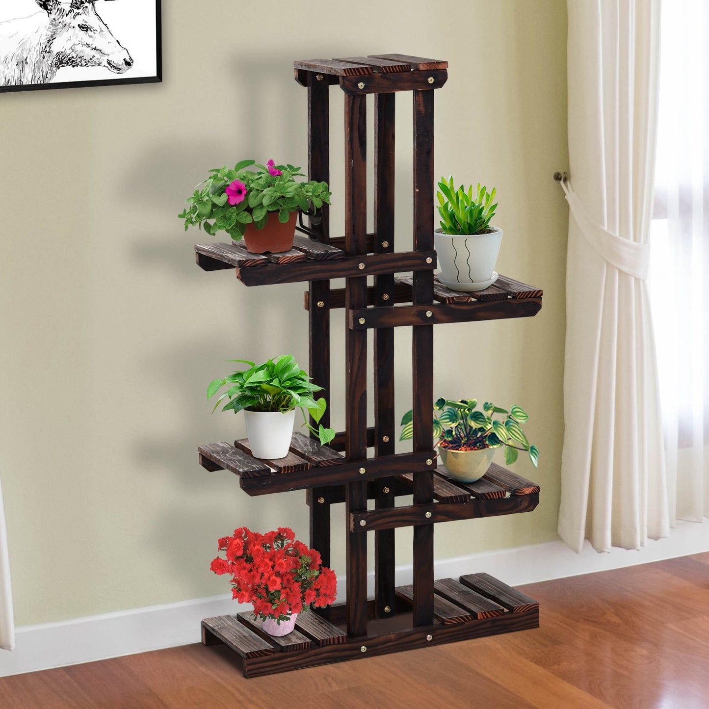 Outsunny Fir Wood Tall 6-Tier Outdoor Garden Plant Rack