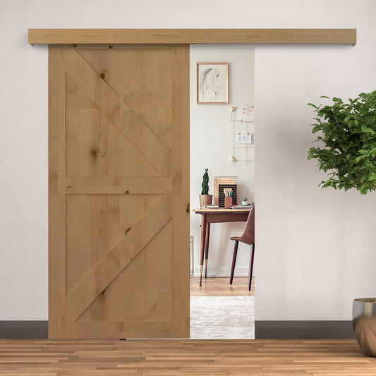 HOMCOM 6.5FT MDF Sliding Barn Door Track Kit Wood Tone