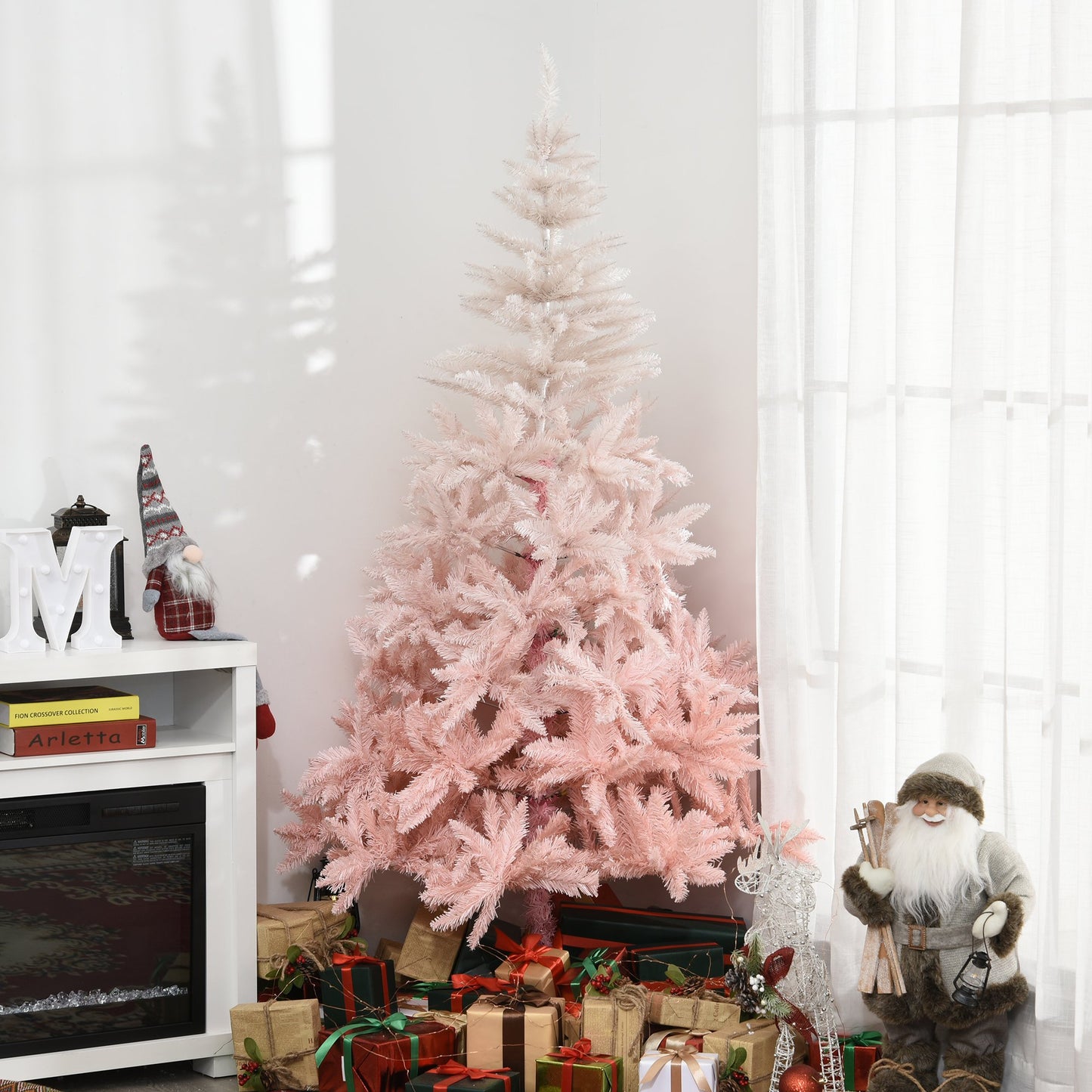 HOMCOM 180cm Realistic Design Faux Christmas Tree w/ Metal Stand and Quick Setup, Pink