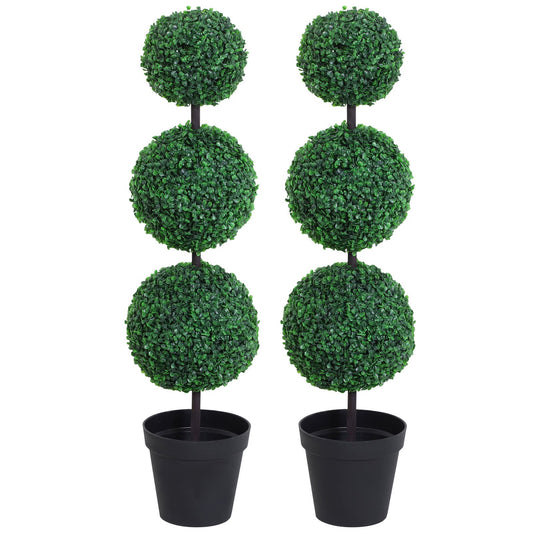 Outsunny PE Set of 2 Artificial Boxwood Three Balls Topiary Plant Tree's Green