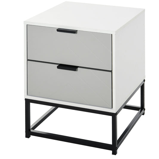 HOMCOM Steel Elevated 2-Drawer Bedside Cabinet White