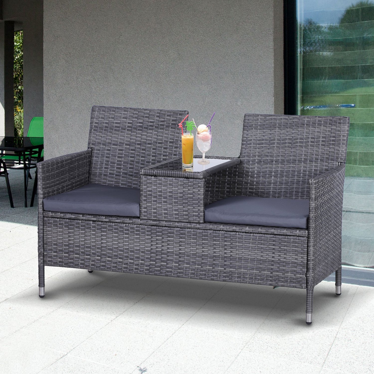 Outsunny Seater Outdoor Bench Seat Outsunny 2-Seater PE Rattan