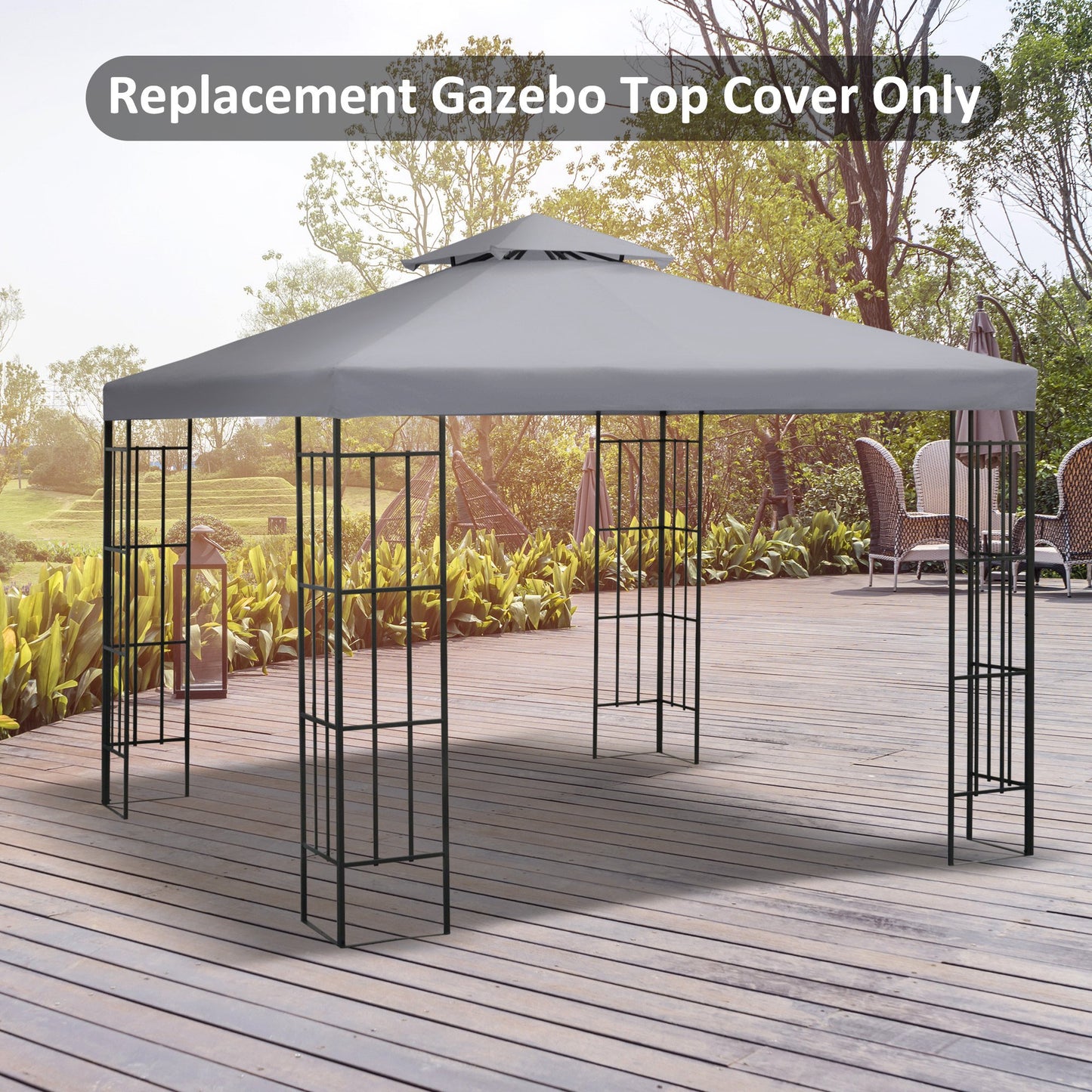 Outsunny 3(m) Gazebo Top Cover Double Tier Canopy Replacement Pavilion Roof Light Grey