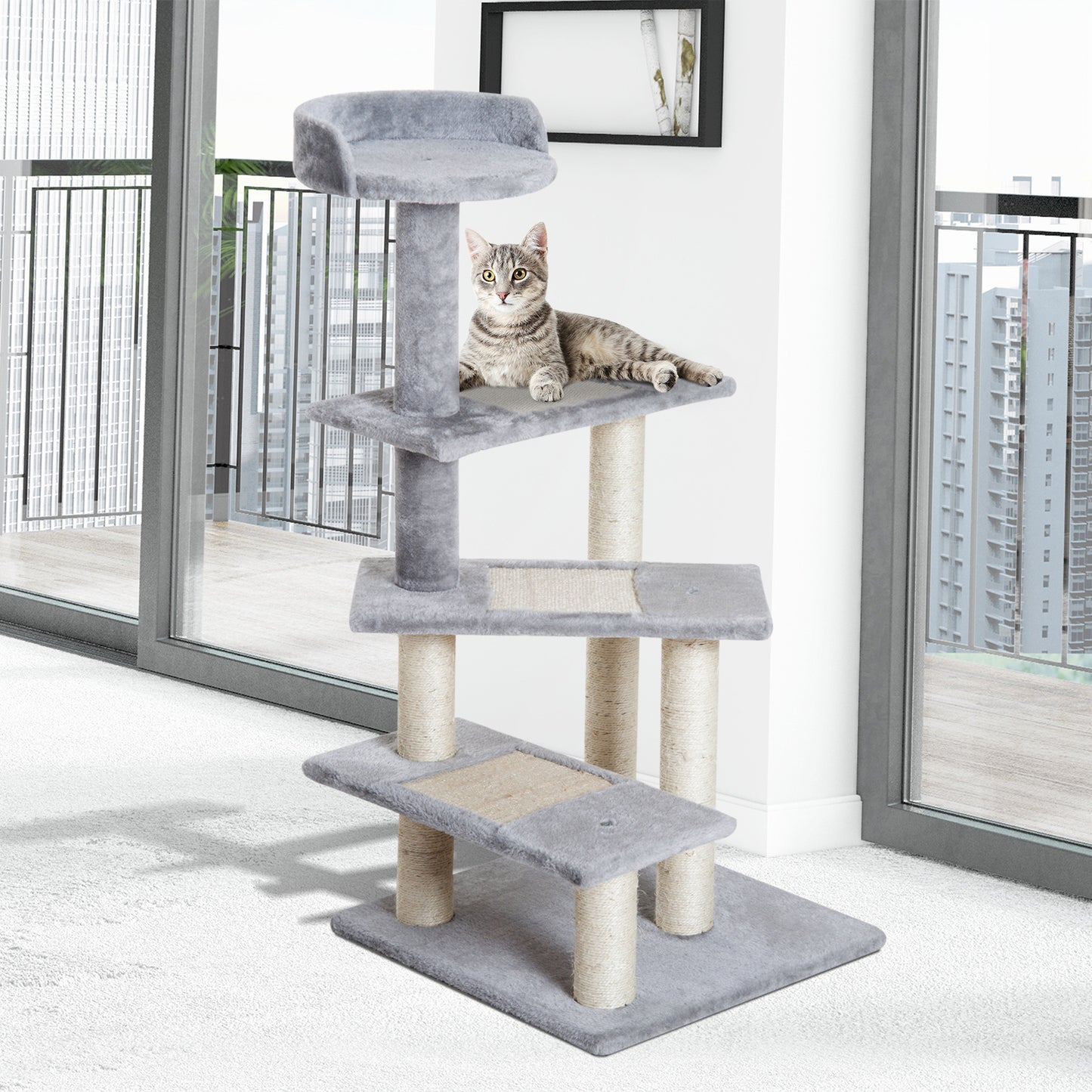 PawHut Plush Cat Tree Activity Center-Grey