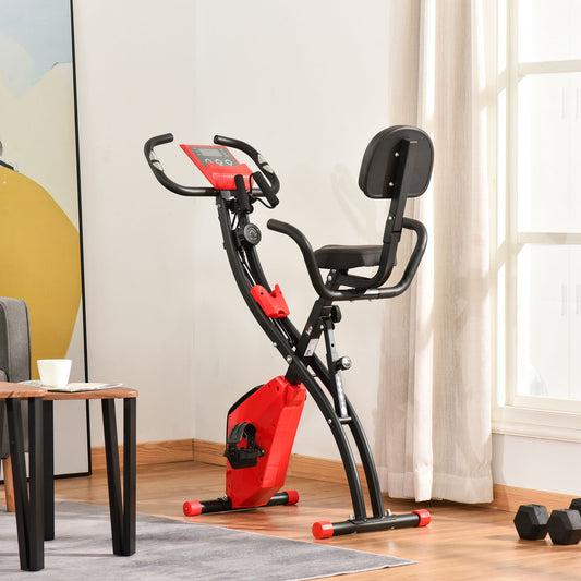 HOMCOM 2-In-1 Upright Exercise Bike Adjustable Resistance Fitness Home Cycle Red